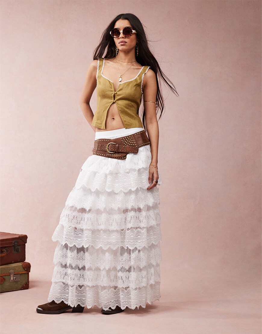 AllSaints Lizi lace maxi skirt in chalk white | ASOS Style Feed