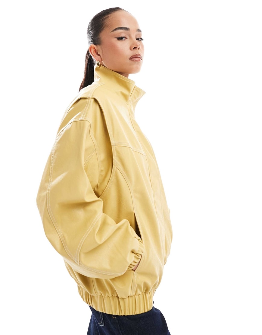 Bershka faux leather harrington jacket in butter | ASOS Style Feed