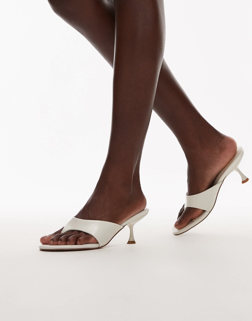 Topshop Isabella mid heel toe thong mule in white | ASOS Style Feed
