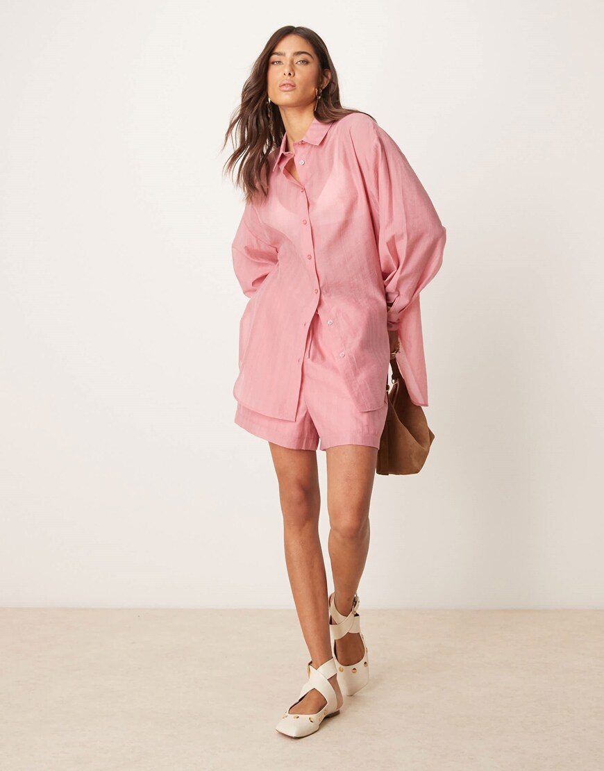 ASOS DESIGN sheer organza shirt and shorts co-ord in light pink | ASOS Style Feed