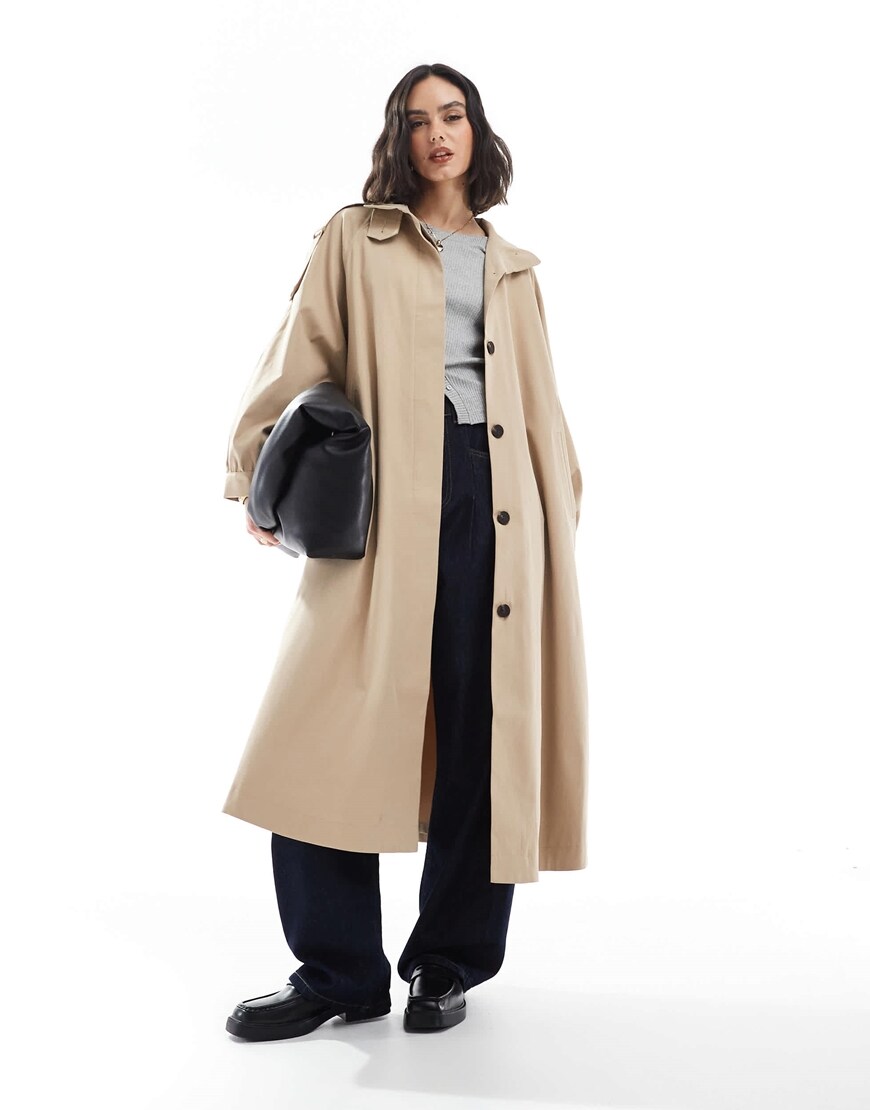 ASOS DESIGN funnel neck longline trench coat in stone | ASOS Style Feed