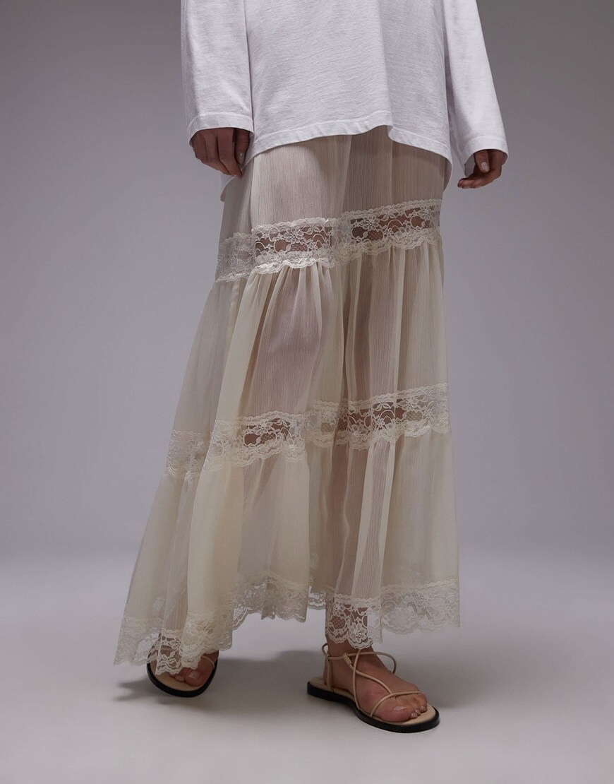 Mesh sheer white maxi skirt