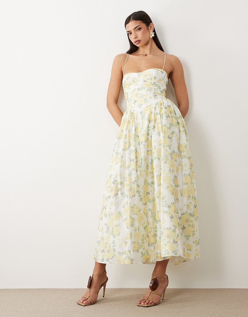 model wearing Bardot floral dress|ASOS Style Feed