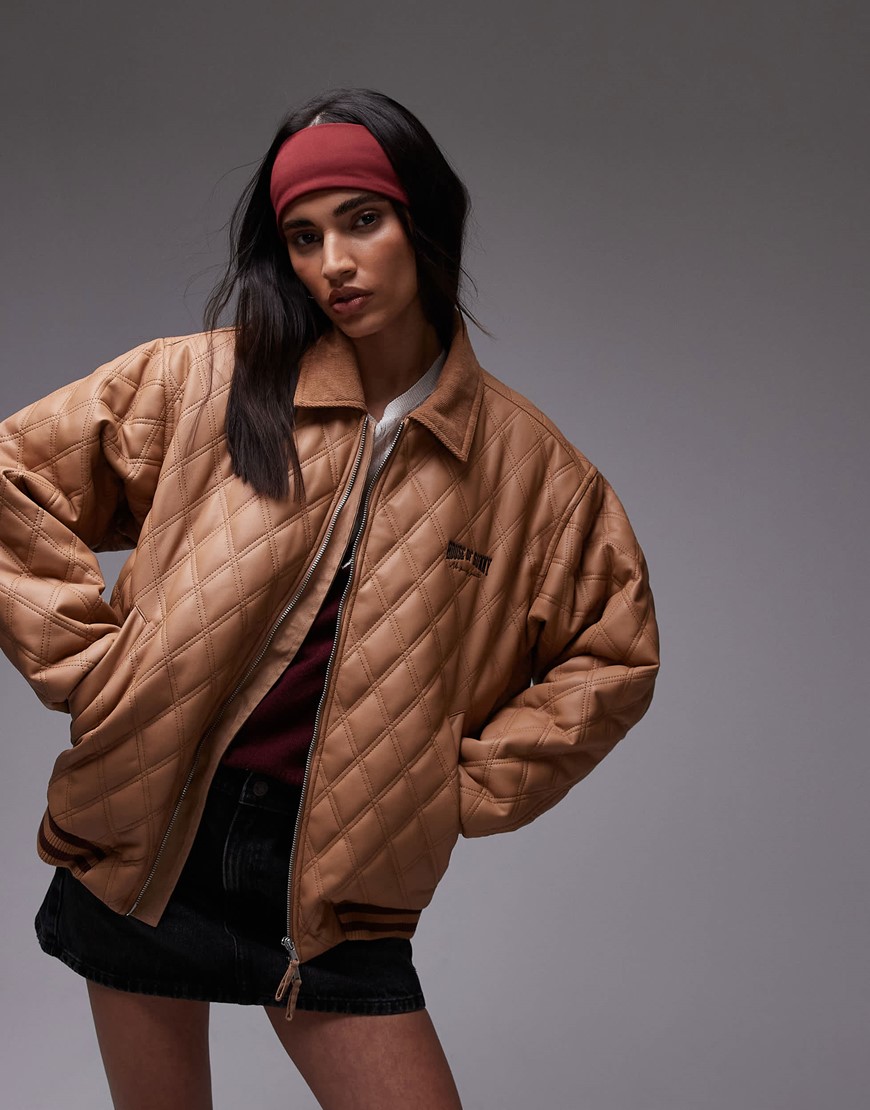Woman wearing brown quilted jacket from House of Sunny