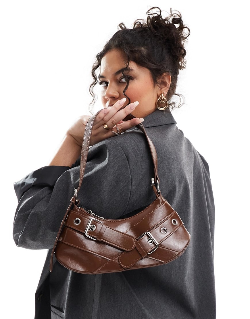 Glamorous buckle detail shoulder bag in brown | ASOS Style Feed