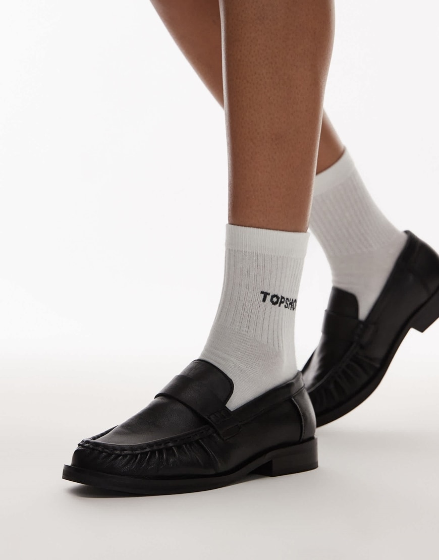 Topshop Carey leather loafers with ruched detail in black | ASOS Style Feed