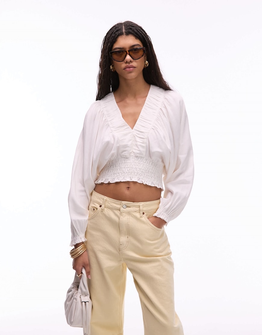 & Other Stories volume sleeve blouse with smocked neckline and bodice in white | ASOS Style Feed