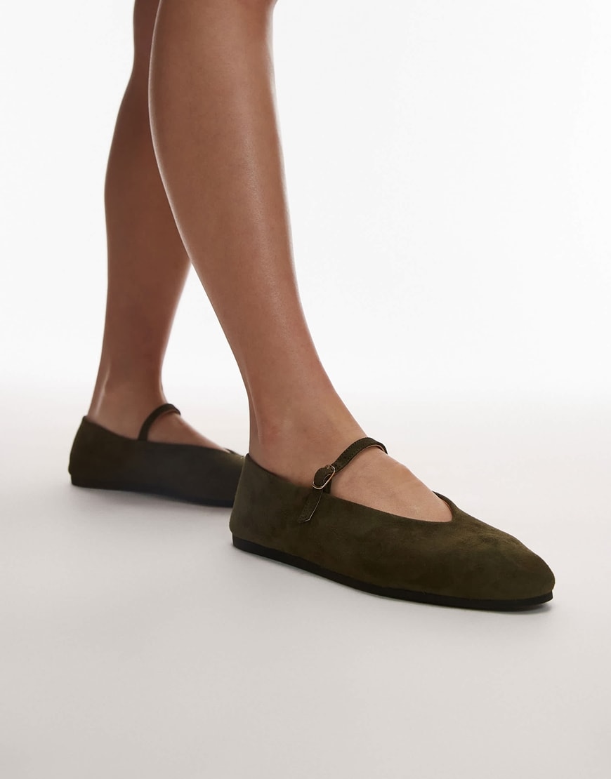 ARKET mary jane suede ballet flats in khaki | ASOS Style Feed