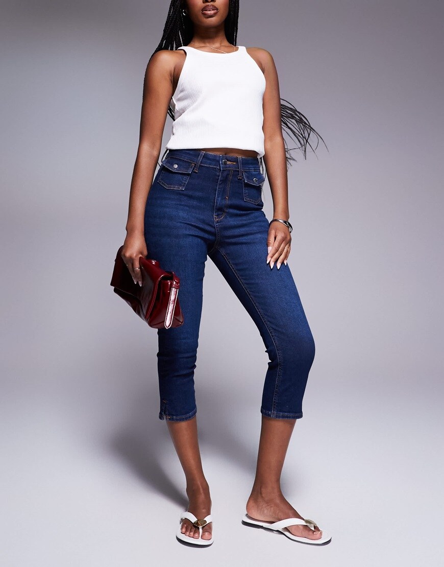 River Island skinny leg capri jeans in navy blue | ASOS Style Feed