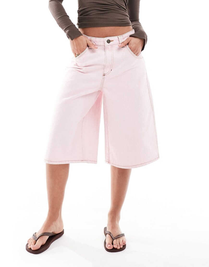 Bershka longline jorts in pink pinstripe | ASOS Style Feed