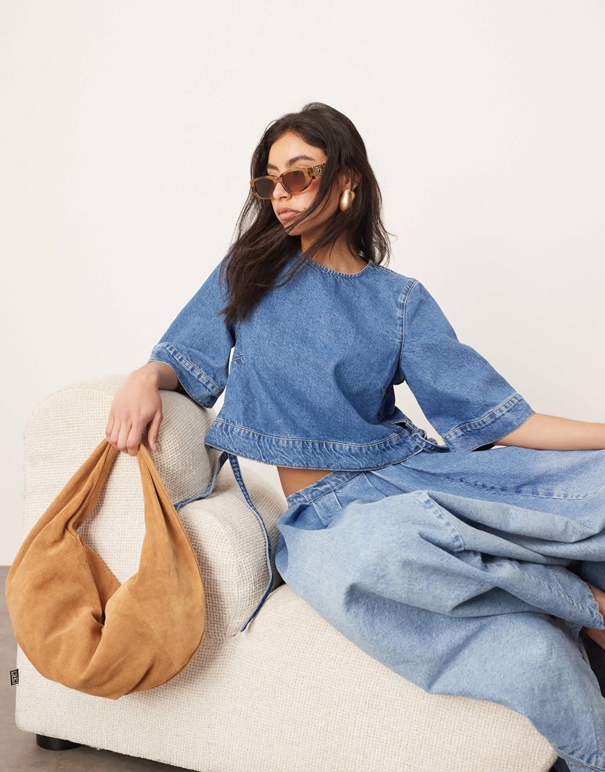 Woman wearing ARRANGE denim shirt | ASOS Style Feed