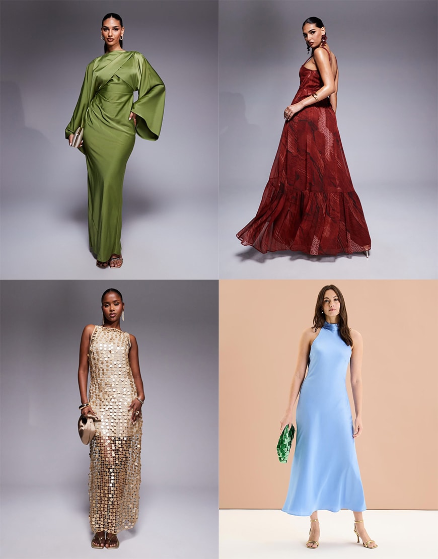 Collage of models wearing free-flowing dresses