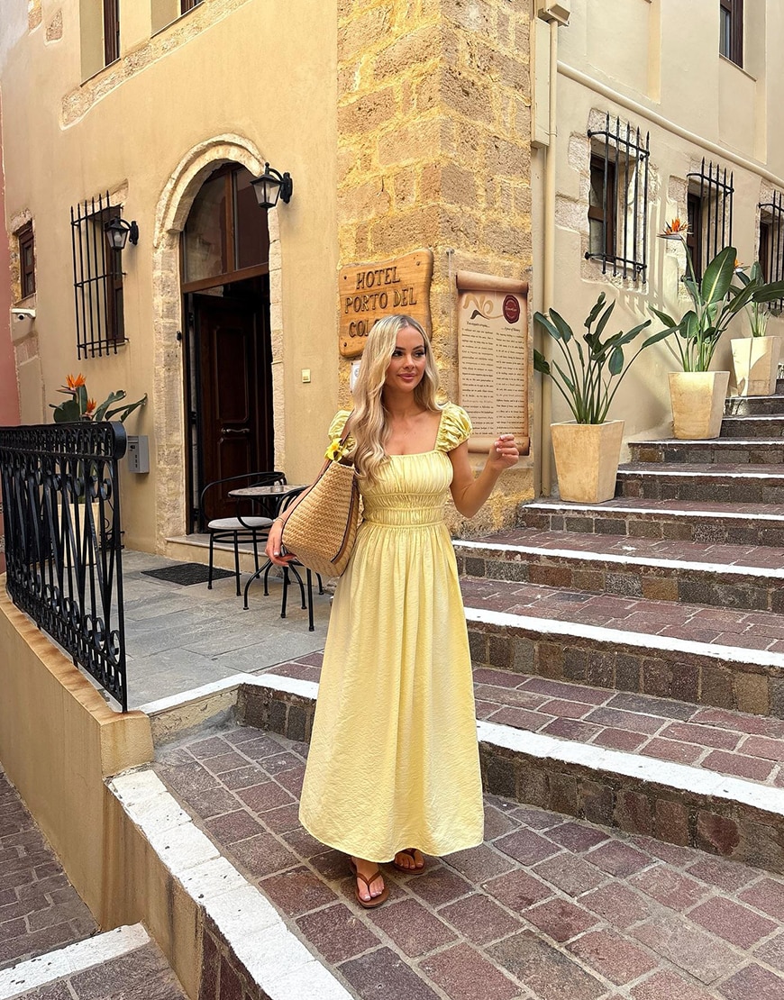 Woman wearing a yellow dress
