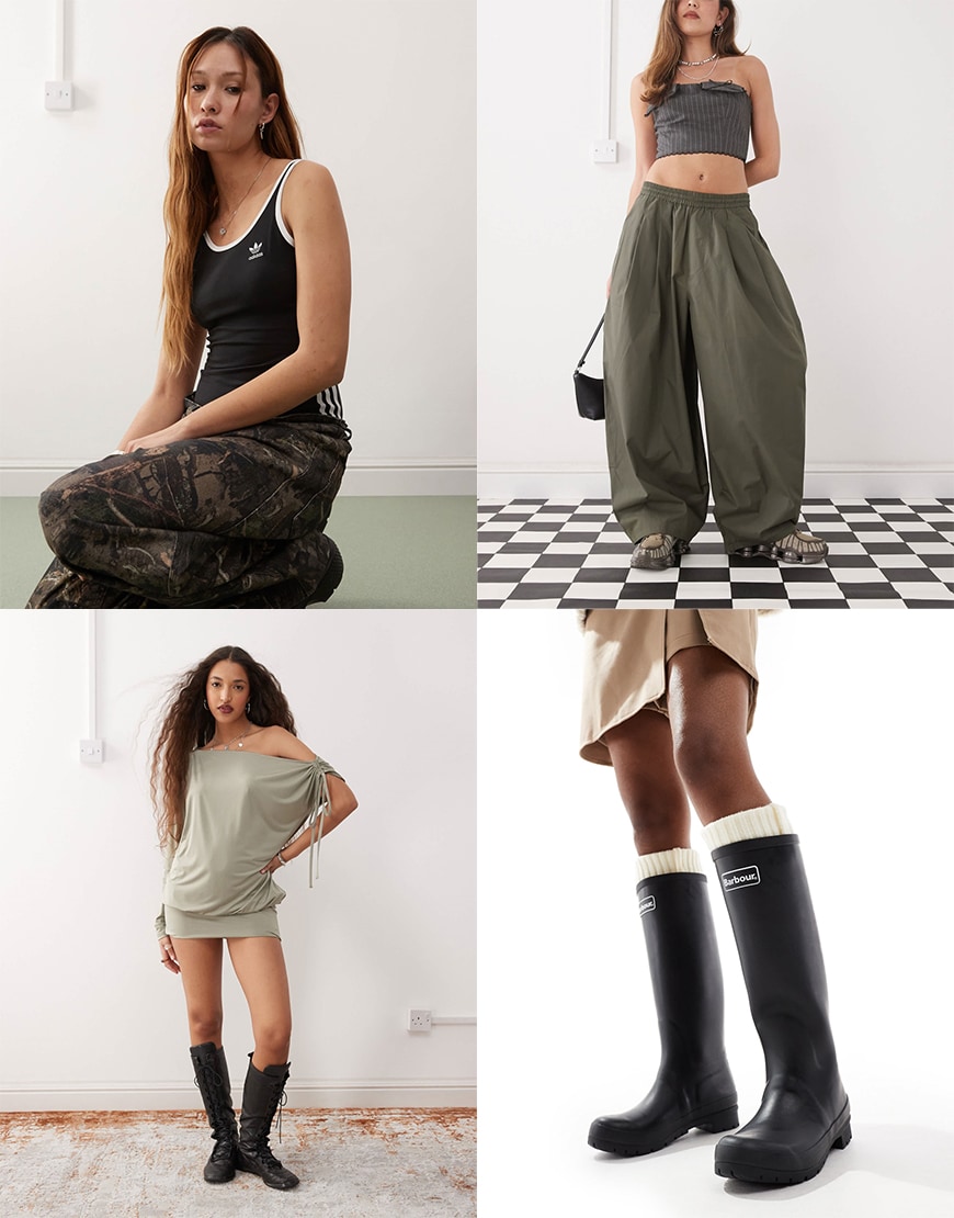 Collage of female models wearing y2k-inspired clothing