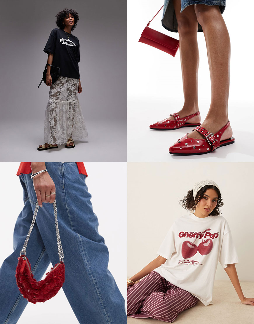 A collage of an outfit including a white lace maxi skirt | ASOS Style Feed
