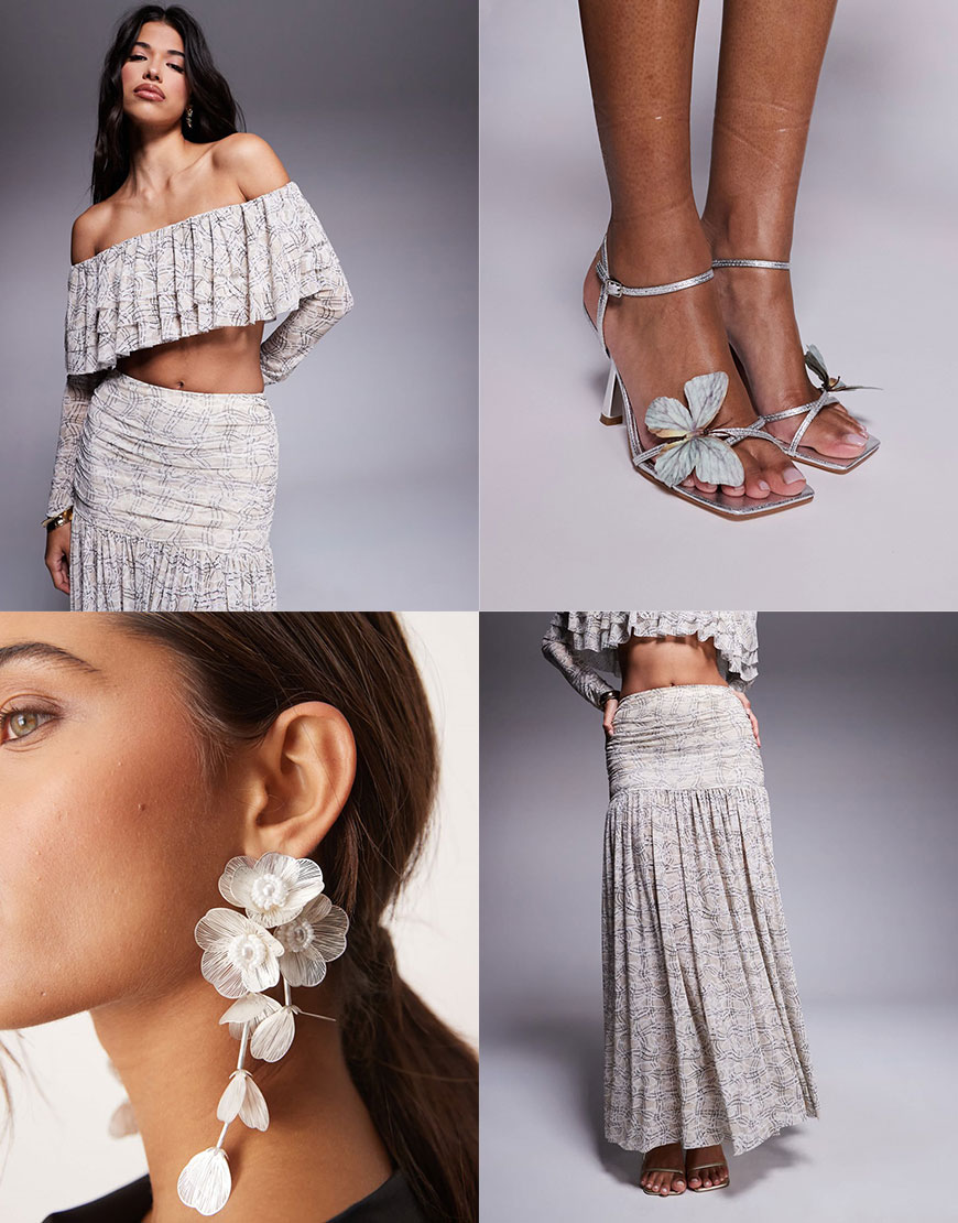 A collage of an outfit including a printed maxi skirt | ASOS Style Feed