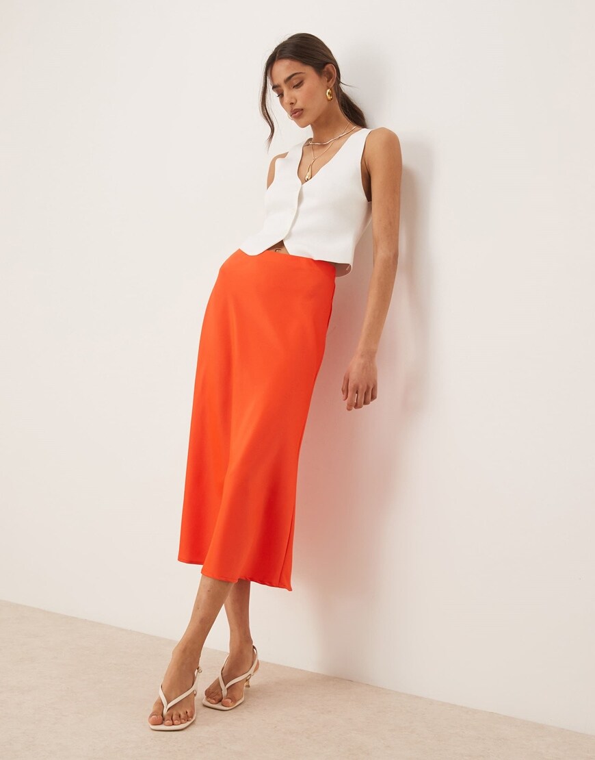 Satin mini skirt in tomato | ASOS Style Feed  