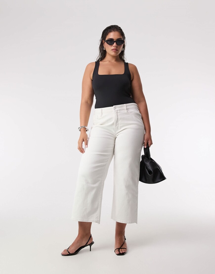 Good American good waist cropped palazzo jeans in white