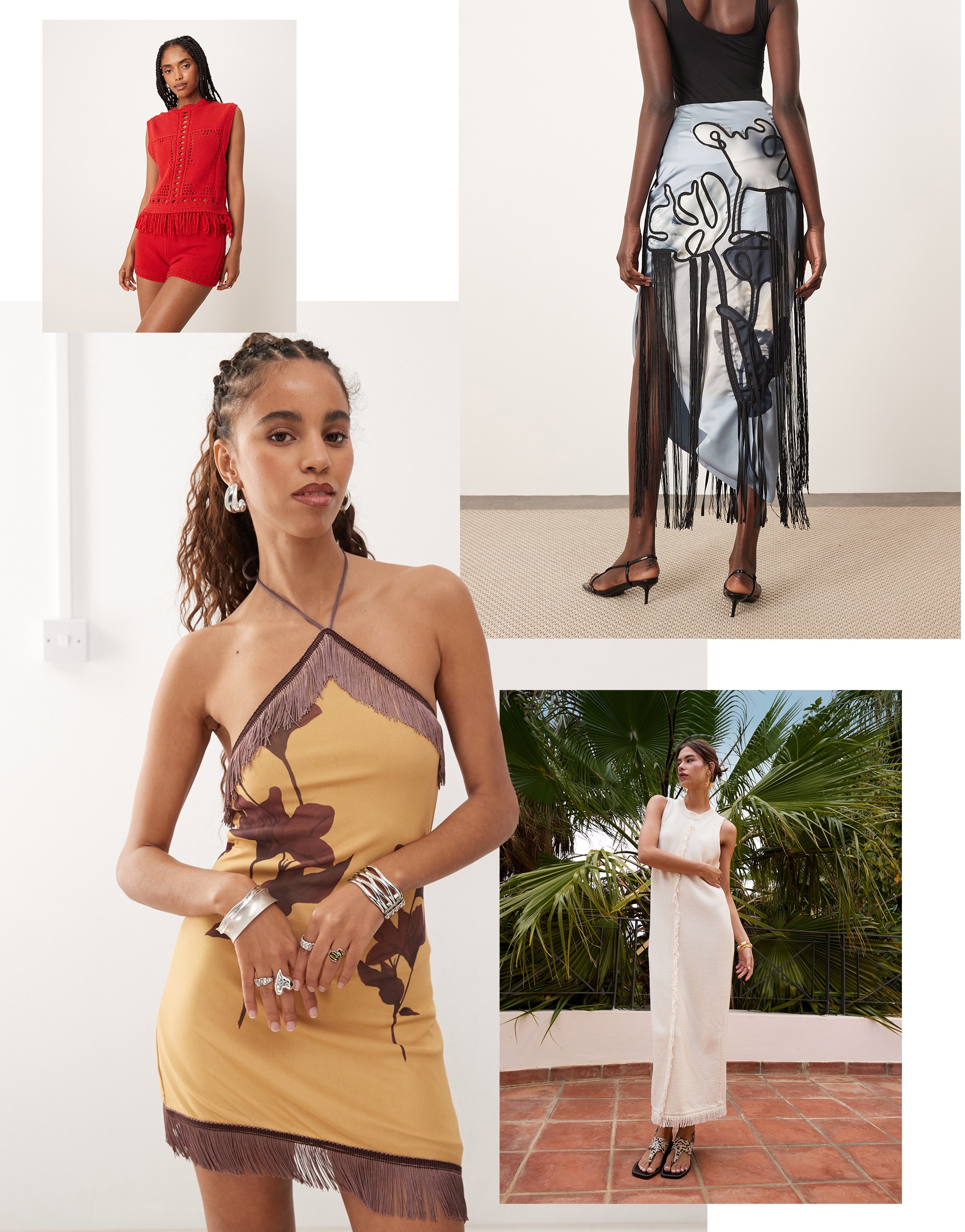 A collage of models wearing fringe