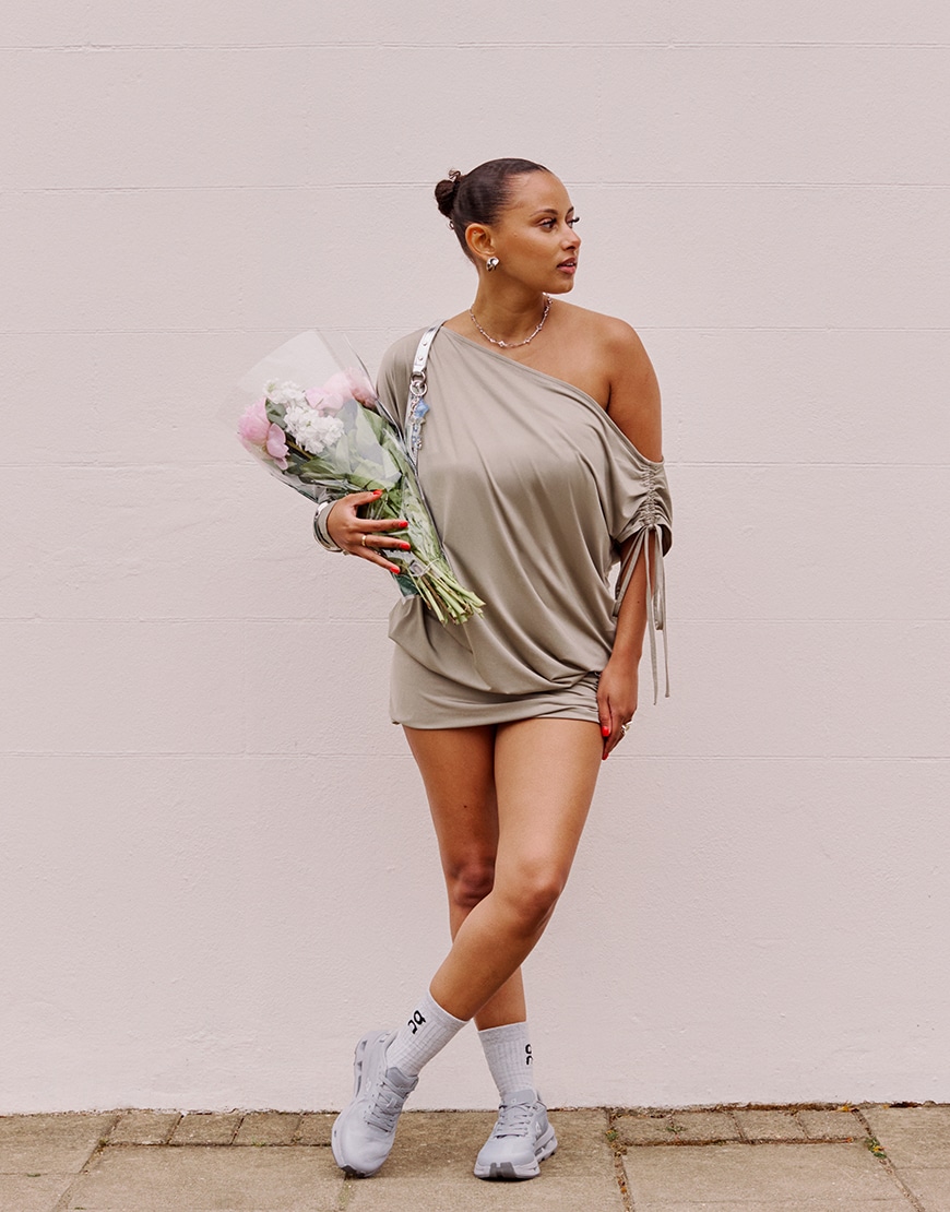 Aneesa Wearing On Cloudzone Trainers in Grey