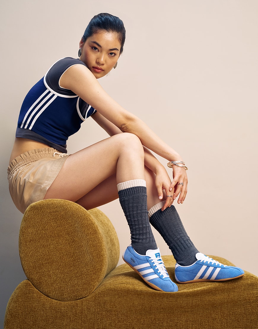 Woman wearing adidas Tokyo trainers in mid blue | ASOS Style Feed
