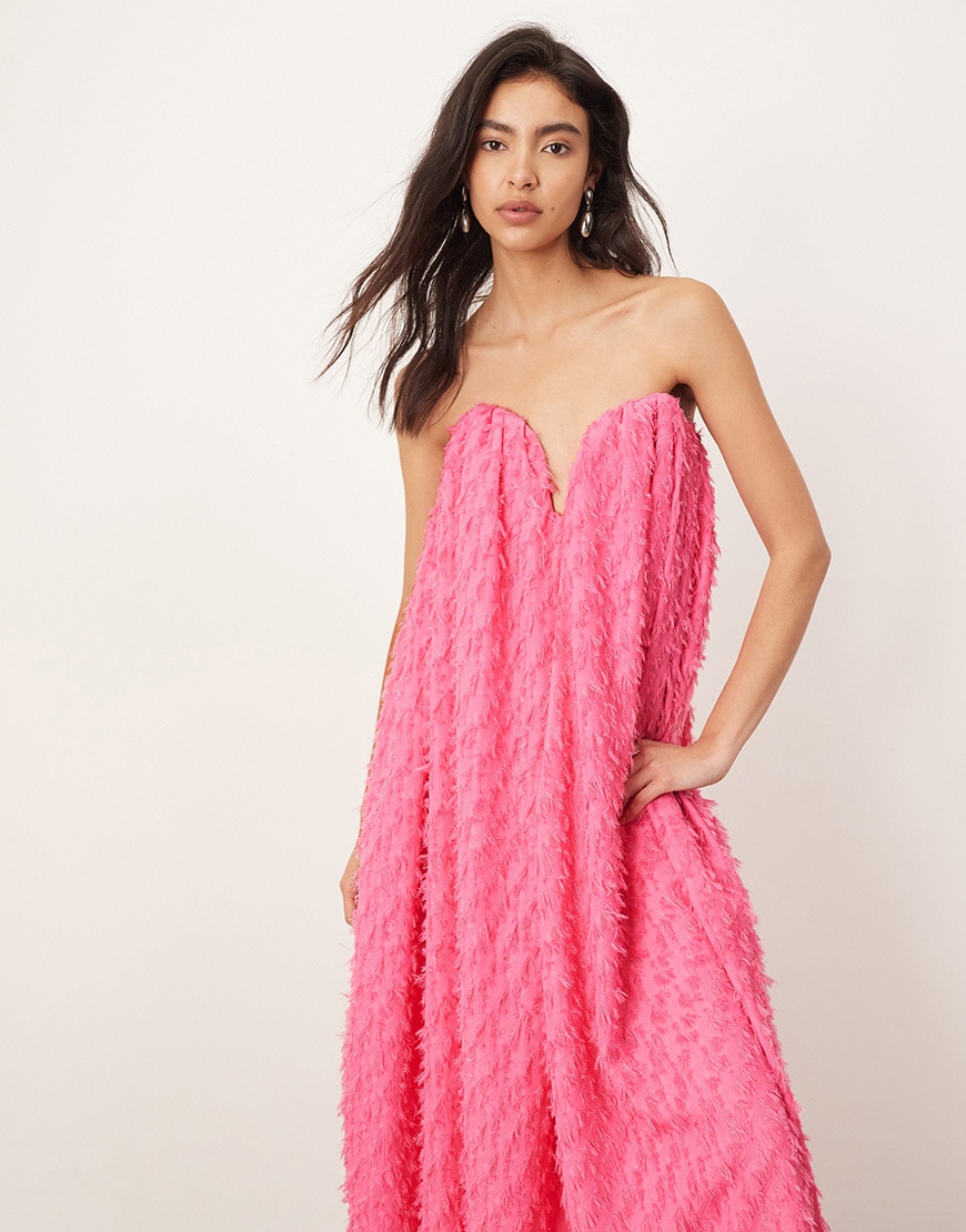 ARRANGE texture volume corseted bandeau maxi dress in pop pink | ASOS Style Feed