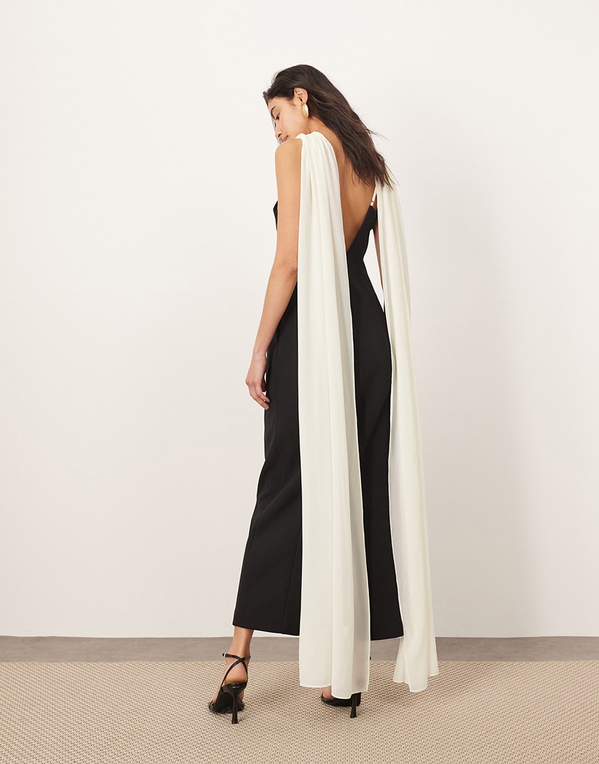 ARRANGE structured maxi dress with chiffon drape in mono | ASOS Style Feed