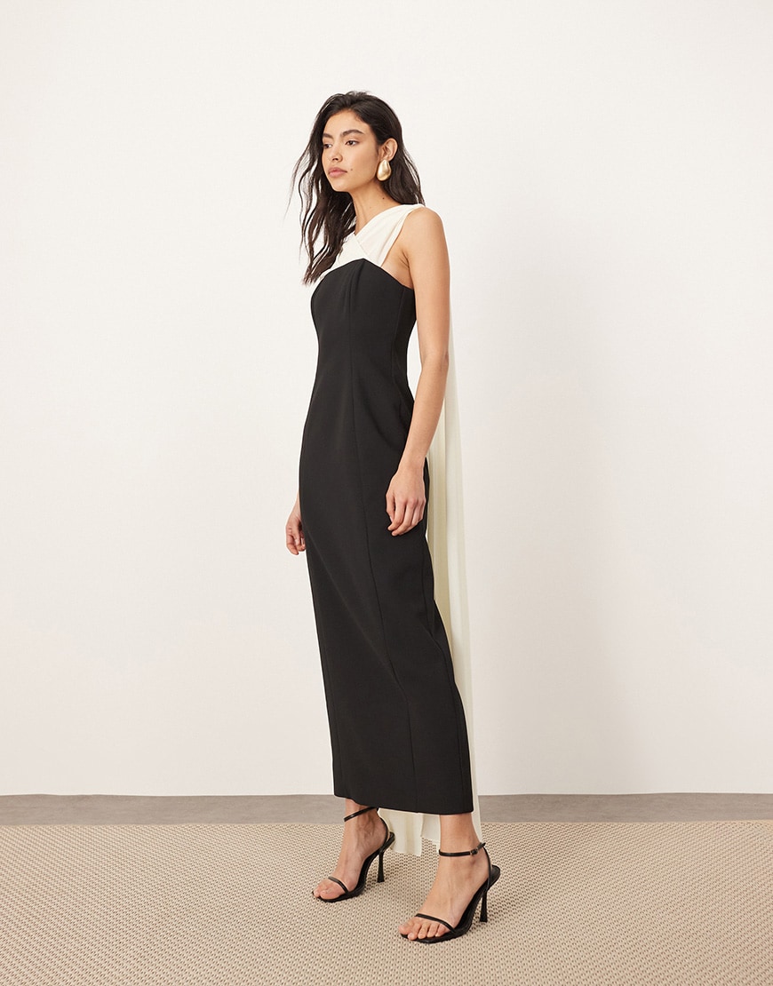 ARRANGE structured maxi dress with chiffon drape in mono | ASOS Style Feed