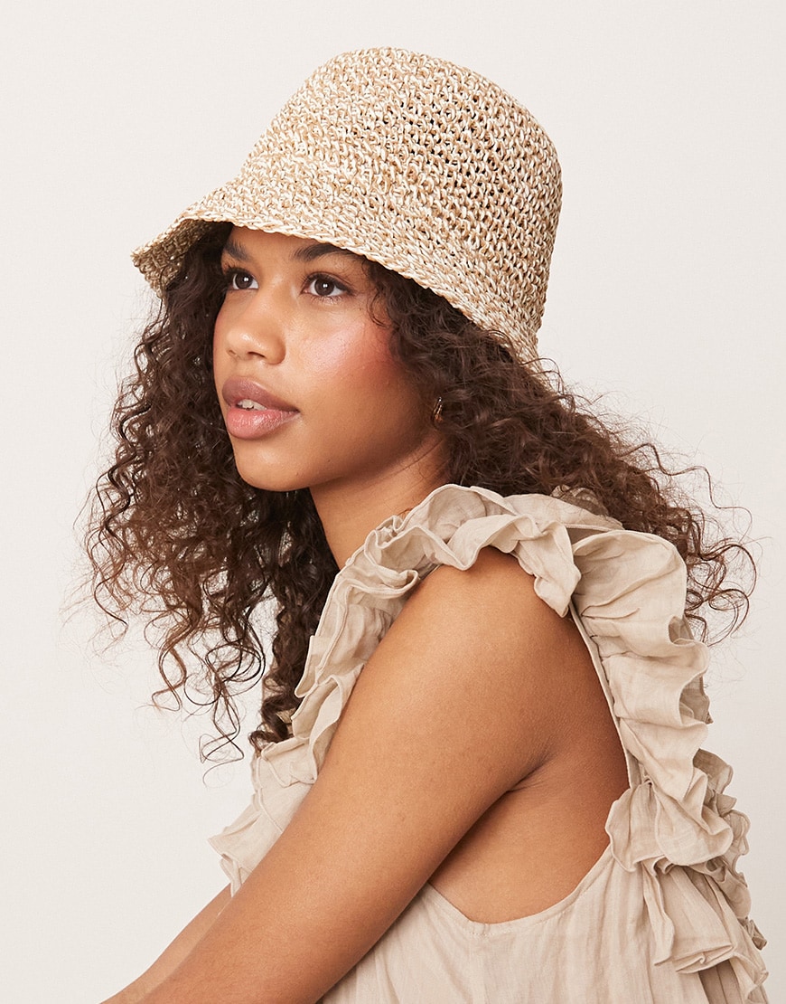 ASOS DESIGN straw packable mix knit crochet bucket hat | ASOS Style Feed