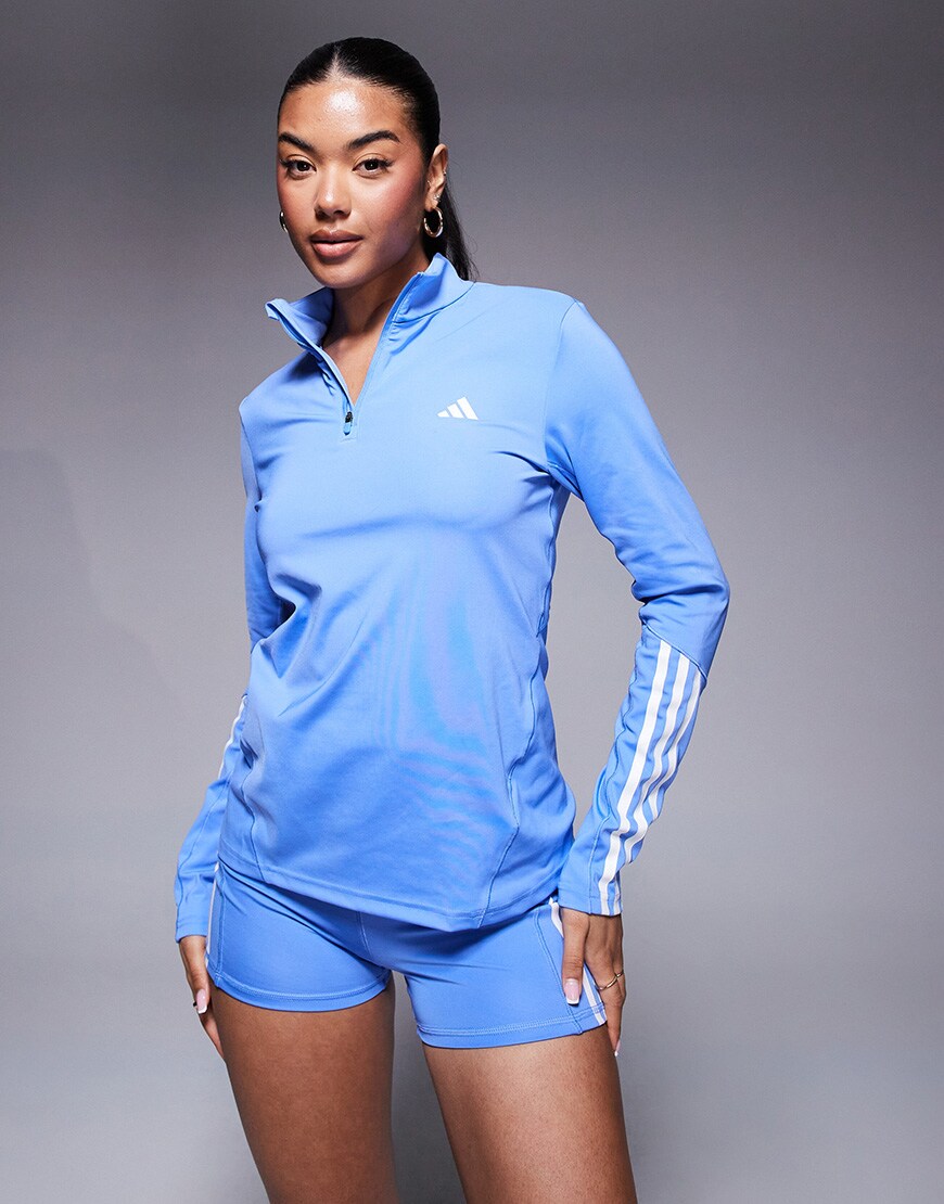 adidas Training Hyperglam 1/4 zip top top in dusty blue | ASOS Style Feed