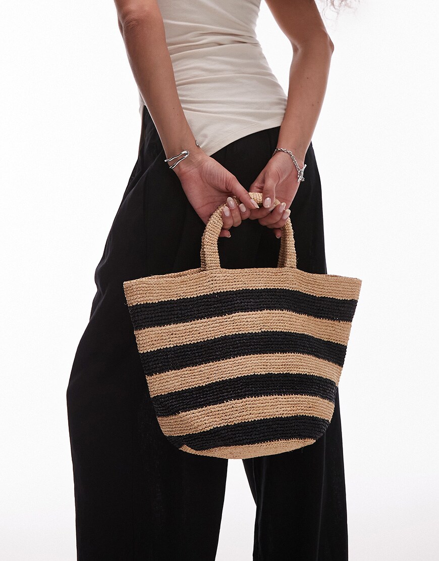 Topshop Goldie stripe straw bag in black stripe | ASOS Style Feed