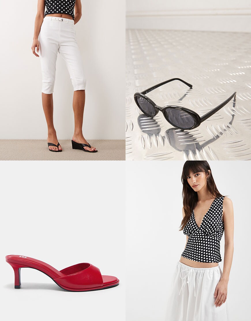 An outfit featuring white capris 