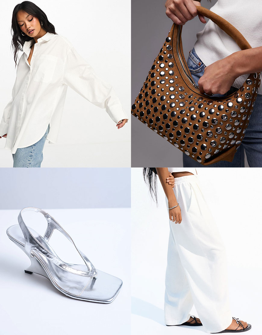 Collage of how to style a white oversized shirt