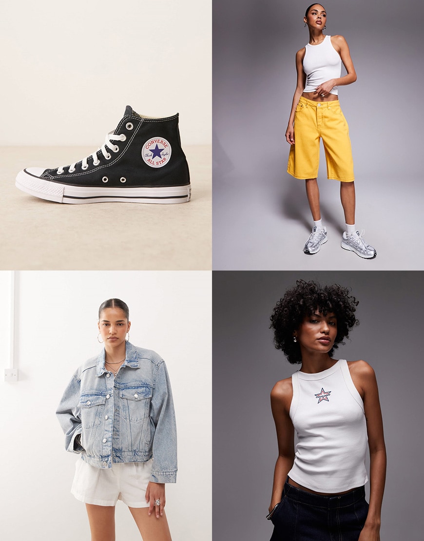 Collage of models wearing ASOS clothing and Converse All Star high top trainers