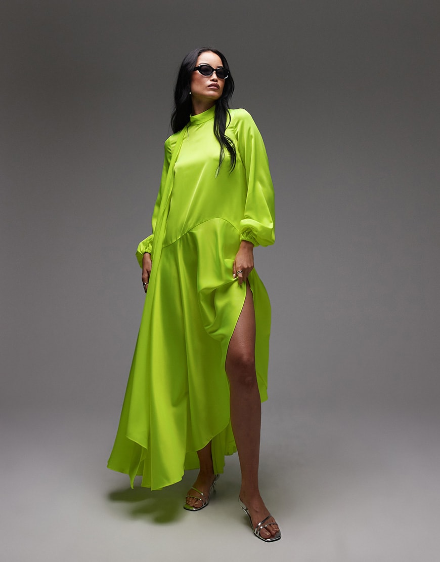 ASOS Neon green satin maxi dress | ASOS Style Feed