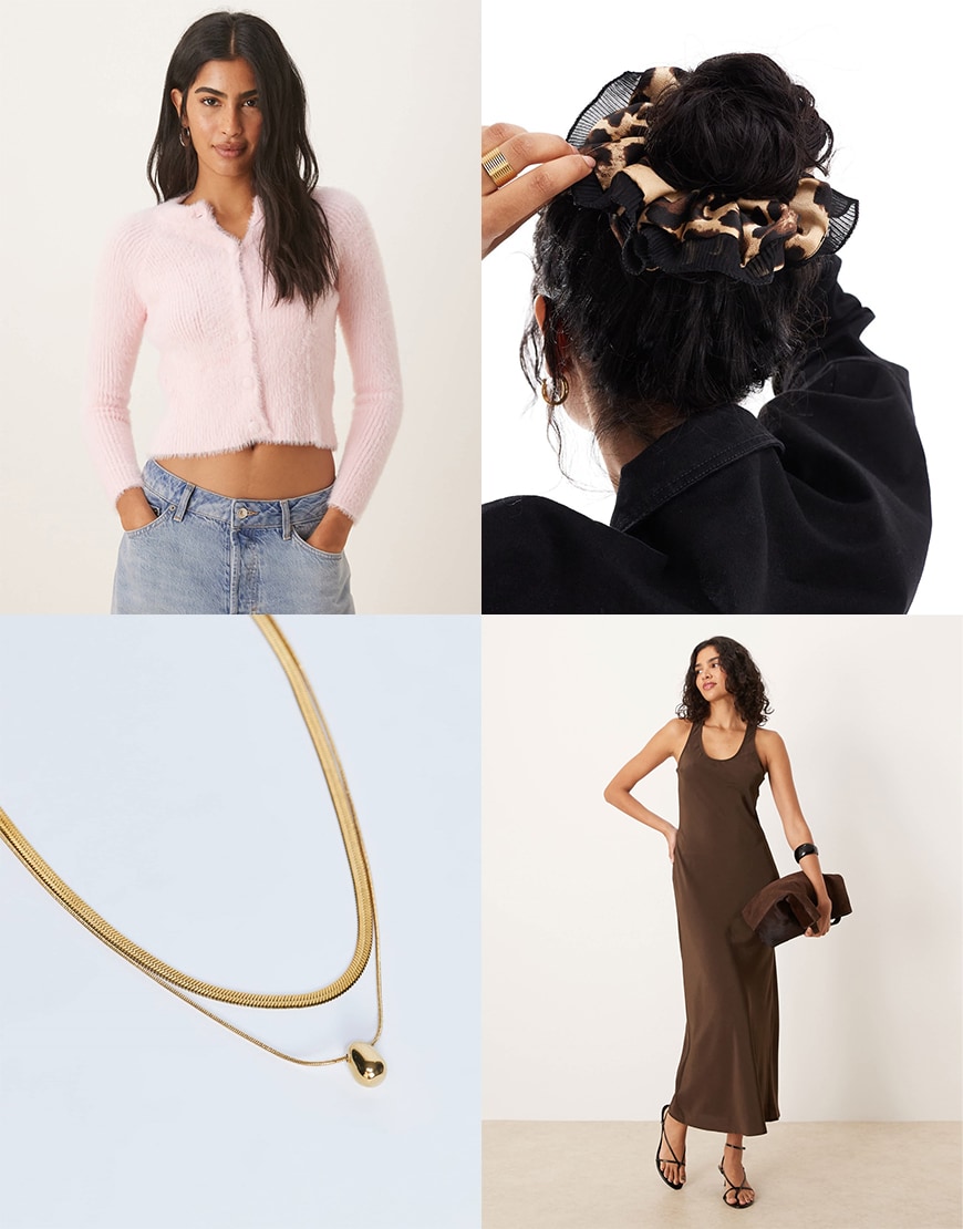 Collage of models wearing ASOS clothes and a gold necklace
