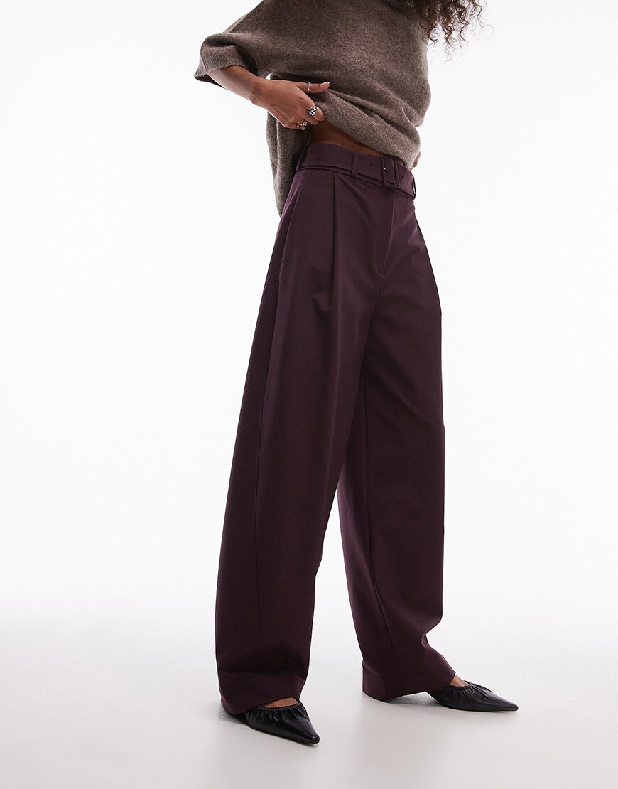 & Other Stories wool blend tailored trousers with barrel leg in burgundy | ASOS Style Feed