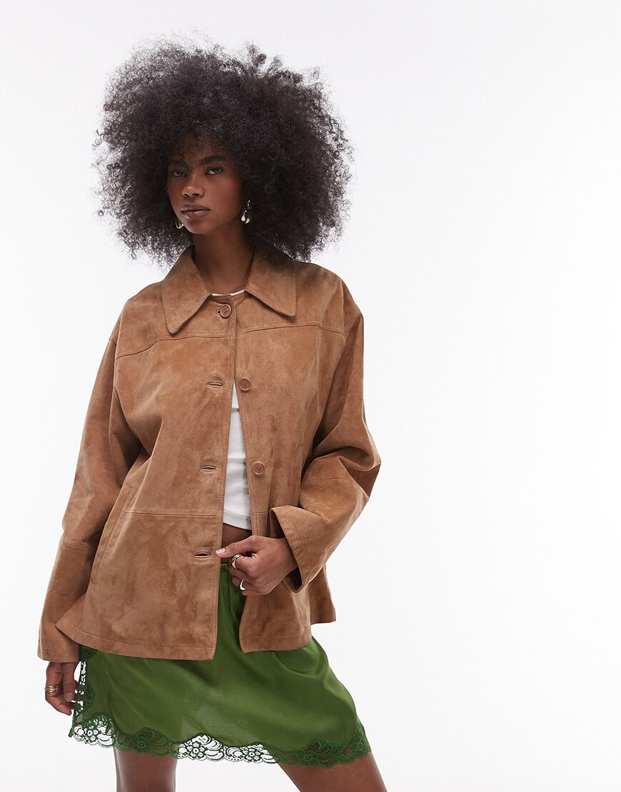 Topshop premium suede jacket in camel | ASOS Style Feed