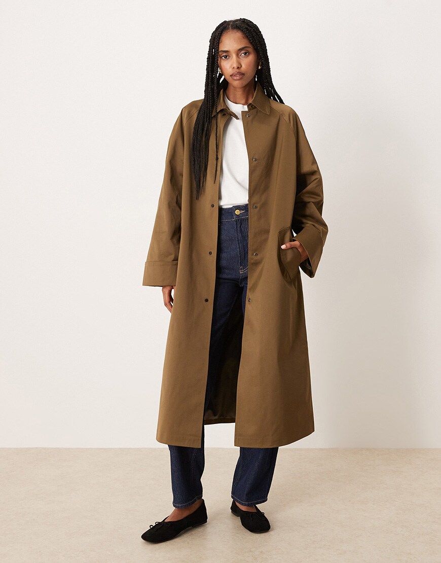 ASOS DESIGN longline car coat trench in khaki | ASOS Style Feed