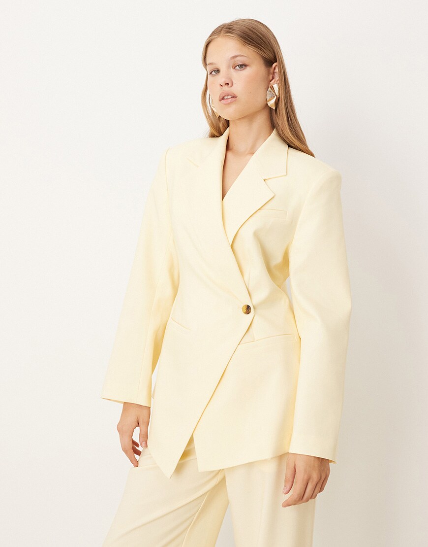 ASOS DESIGN tailored cinched waist blazer suit in buttermilk | ASOS Style Feed