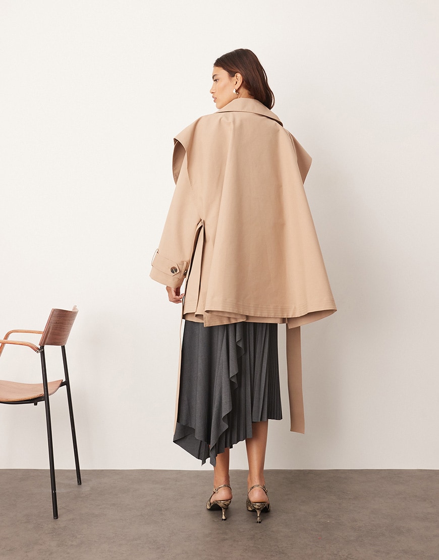 ARRANGE double breasted cropped trench coat with cape detail in tan | ASOS Style Feed