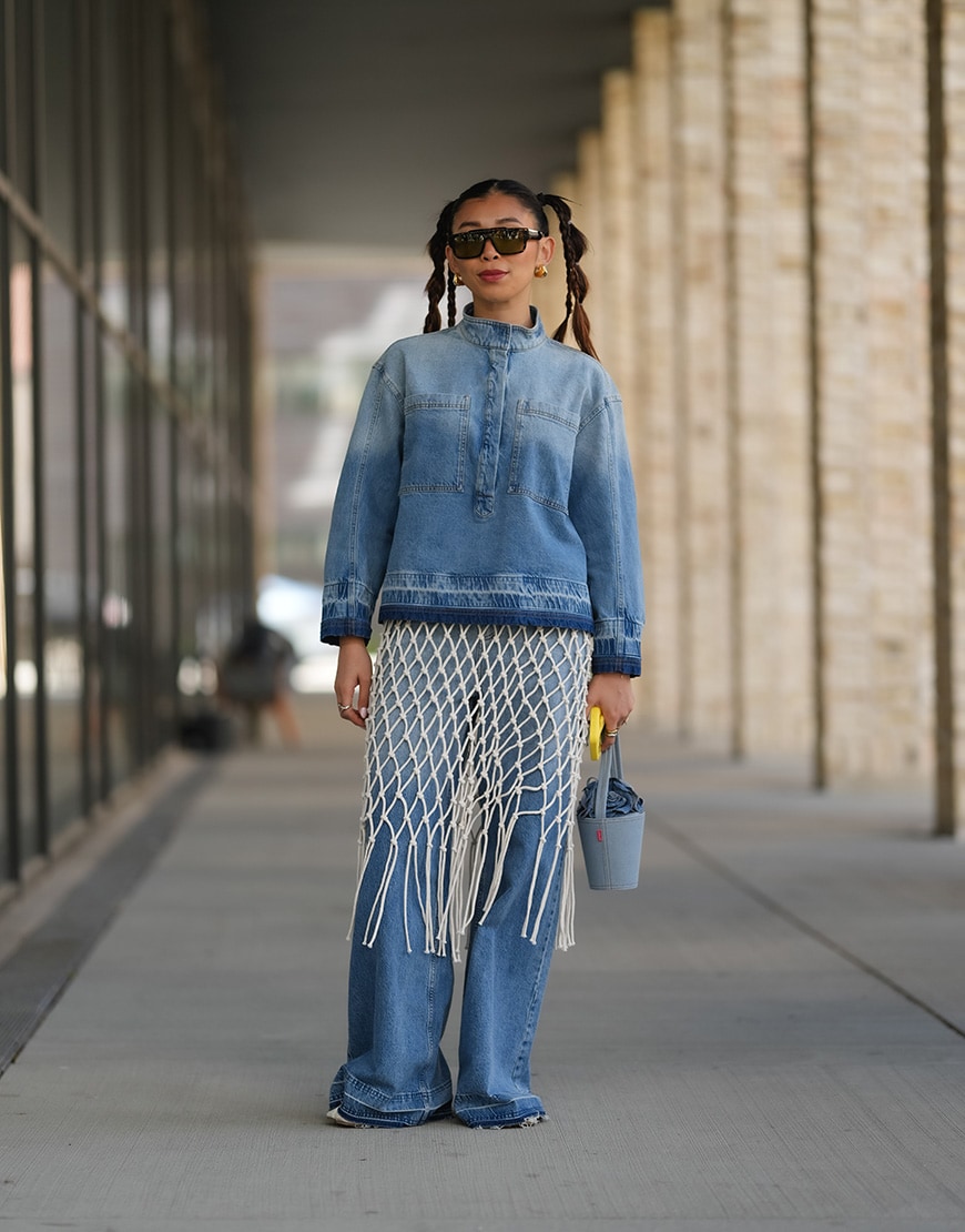 Woman wearing denim coord and dress | ASOS Style Feed