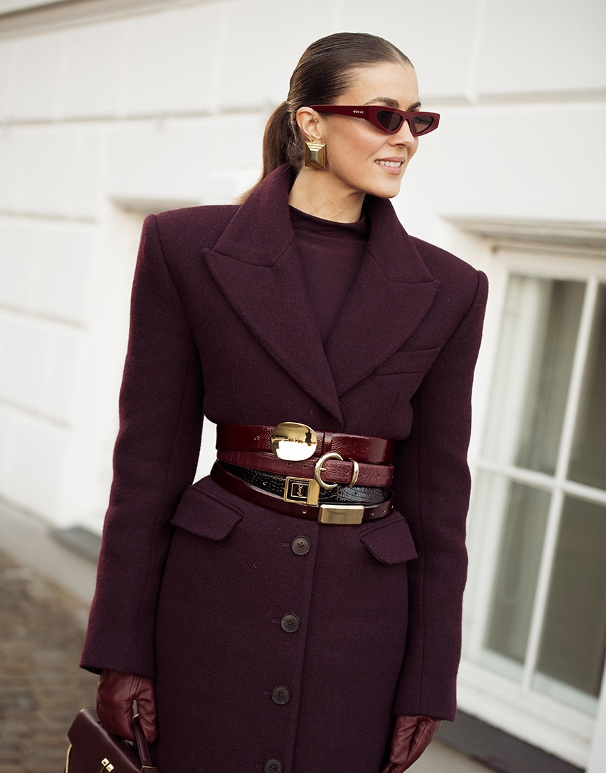 Woman wearing burgundy tailored jacket | ASOS Style Feed