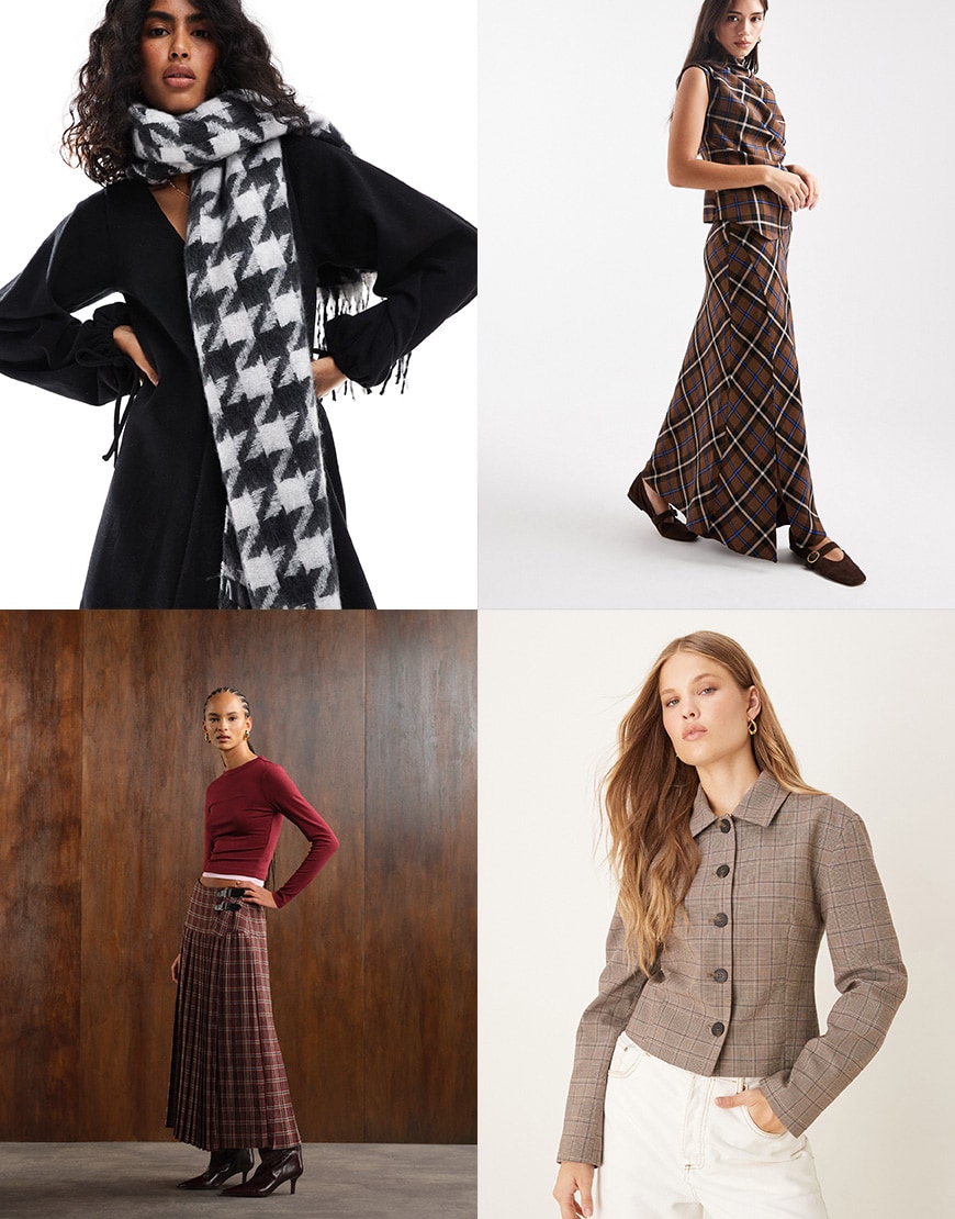 Collage of woman wearing tartan ASOS clothing | ASOS Style Feed