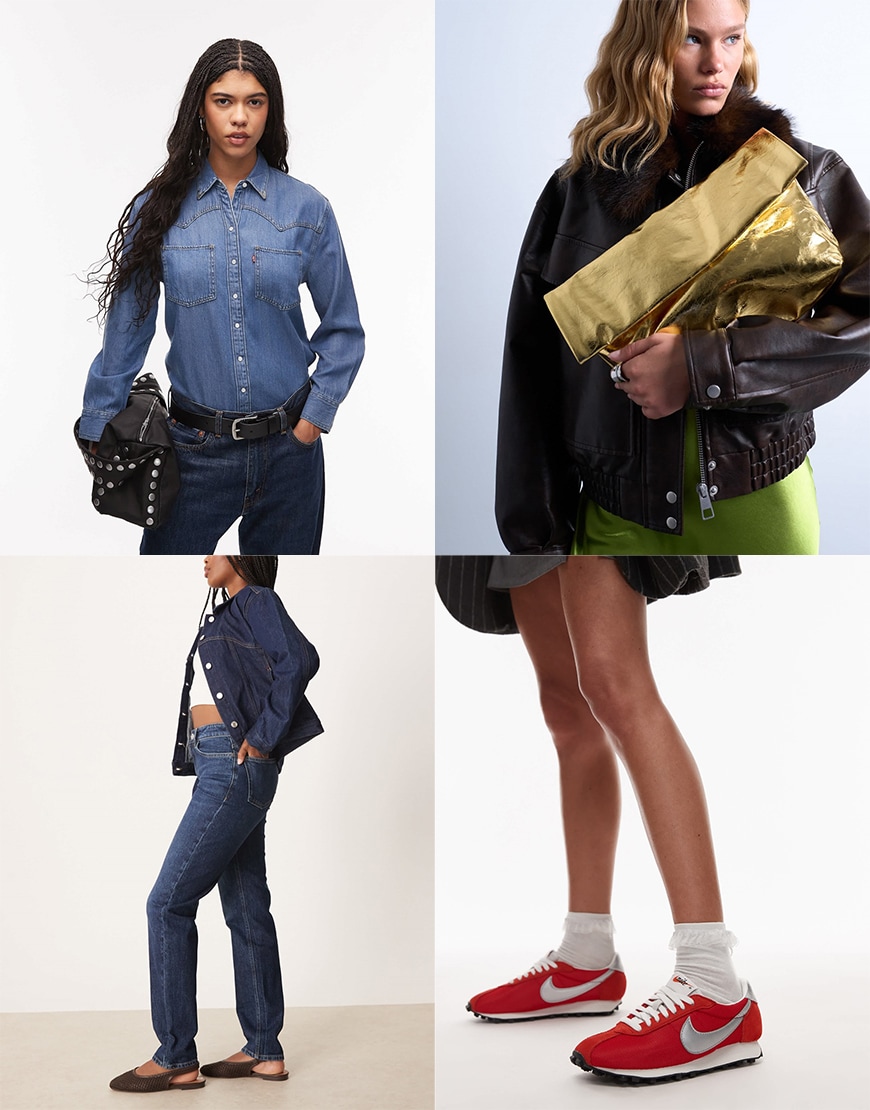 Collage of models wearing double denim