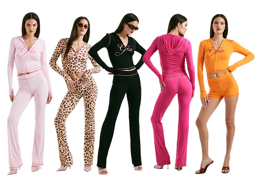 Model wearing 5 colours of the I.AM.GIA Blare set