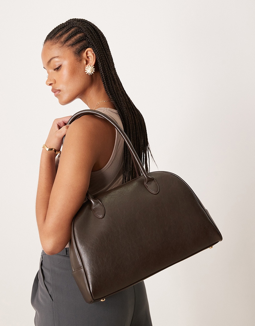 ASOS DESIGN double zip bowler bag in washed brown | ASOS Style Feed