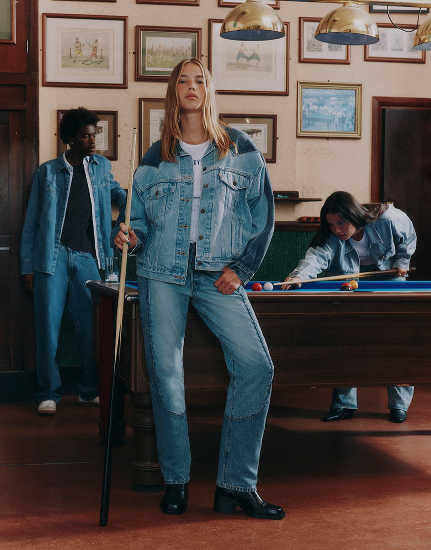Woman wearing double denim Levi's baggy outfit | ASOS Style Feed