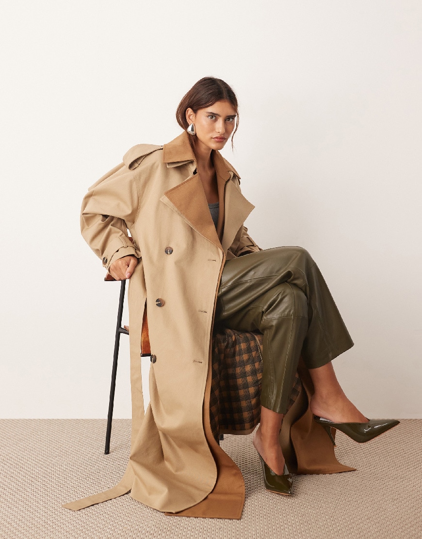ARRANGE two tone lapel double breasted trench coat in tan | ASOS Style Feed