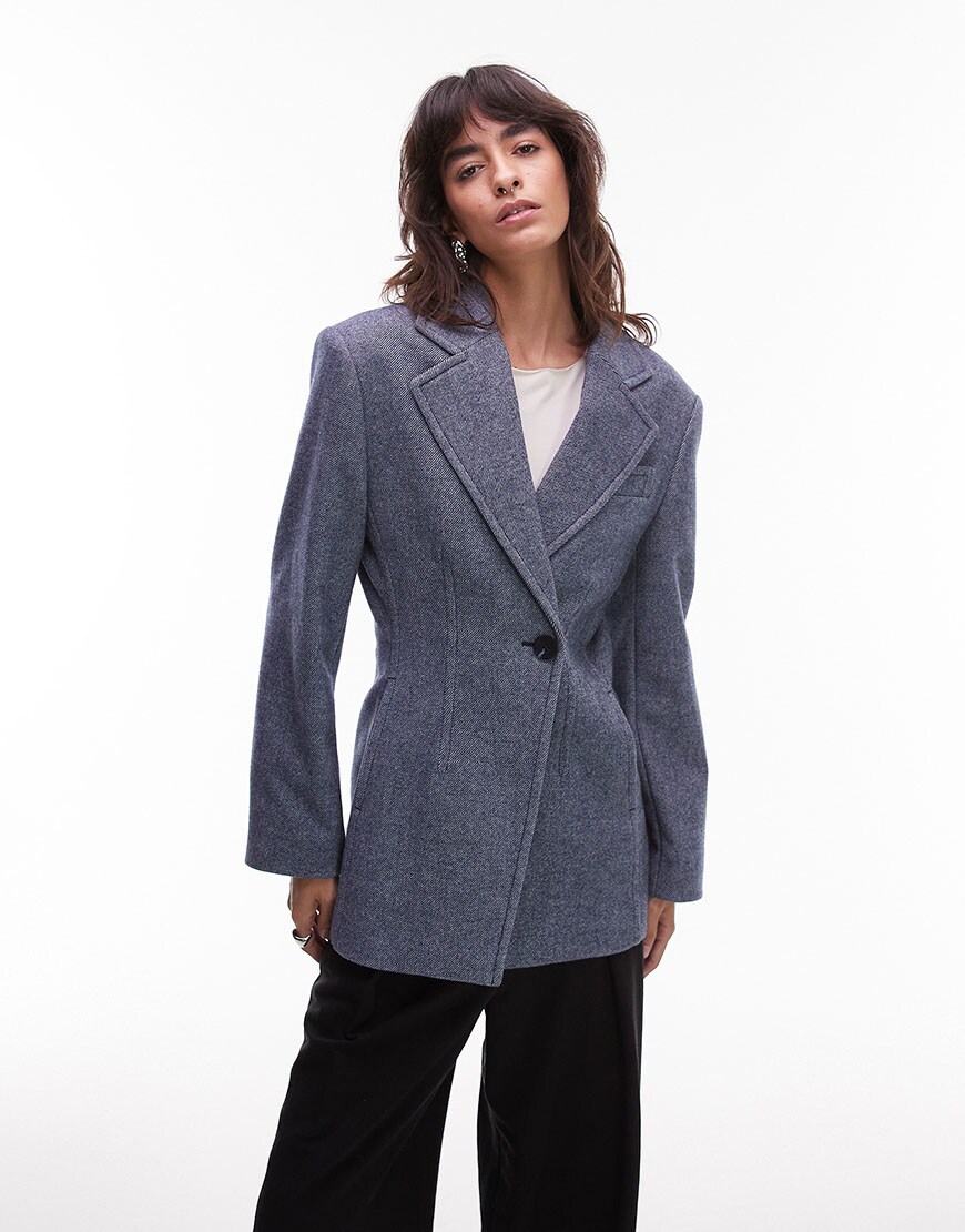 & Other Stories co-ord wool blend blazer with asymmetric cinch waist in navy blue | ASOS Style Feed